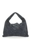 Bottega Veneta Women 'hop Small' Grey Shoulder Bag With Intreccio Motif In Suede Woman In Gray