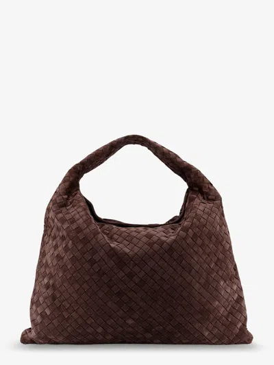 Bottega Veneta Women Hop Suede Shoulder Bag With Intrecciato Motif In Brown