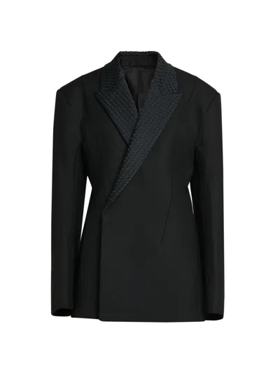 Bottega Veneta Women's Intrecciato Lapel Wool-mohair-blend Blazer In Double Black