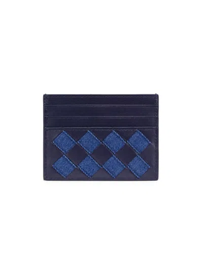 Bottega Veneta Women's Intrecciato Leather & Denim Card Case In Abyss/indigo