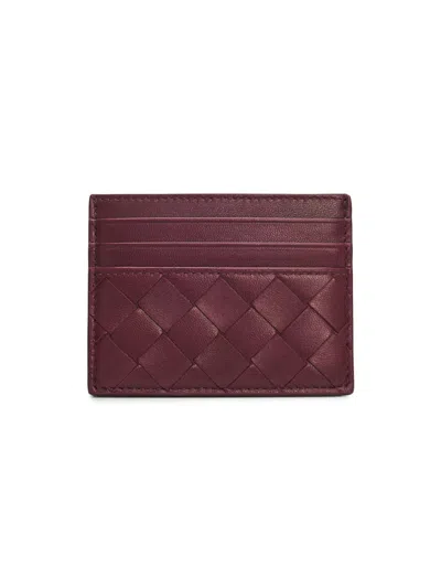 Bottega Veneta Women's Intrecciato Leather Card Case In Burgundy