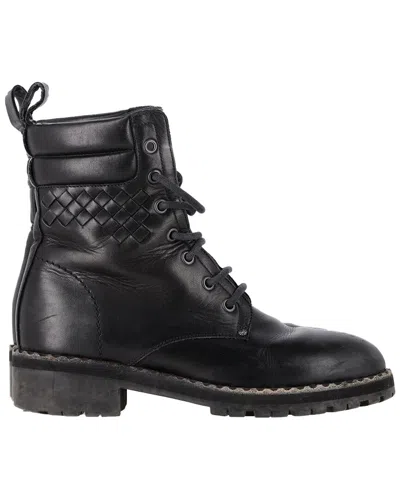 Pre-owned Bottega Veneta Women's Intrecciato Leather Eldfell Combat Boot (authentic Pre-loved) In Black