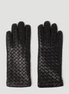 Bottega Veneta Intreciato Knitted Leather Gloves In Black