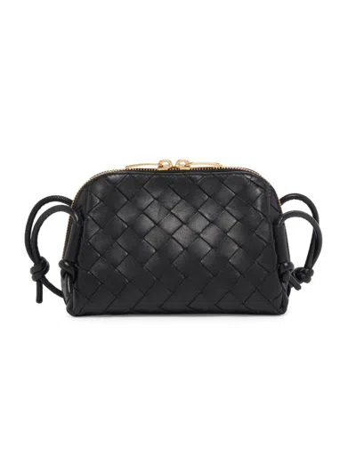 Bottega Veneta Women Concert Pouch Leather Crossbody Bag With Intrecciato Motif In Black