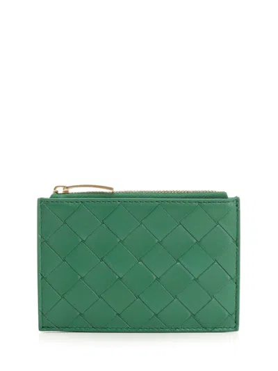 Bottega Veneta Women Intrecciato Zip-around Card Holder In Green