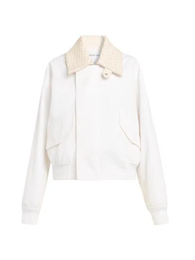 Bottega Veneta Women's Intrecciato-collar Cotton Blouson Jacket In White
