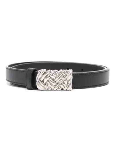 Bottega Veneta Women Intreccio Leather Belt In Black