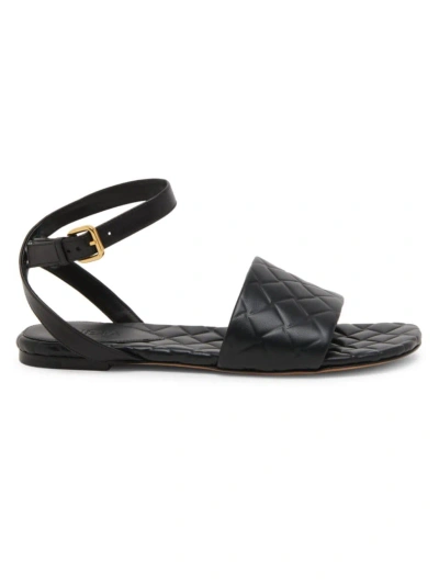 Bottega Veneta Women's Intreccio Leather Flat Sandals In Black