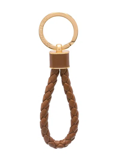 Bottega Veneta Women Intreccio Leather Key Ring In Brown