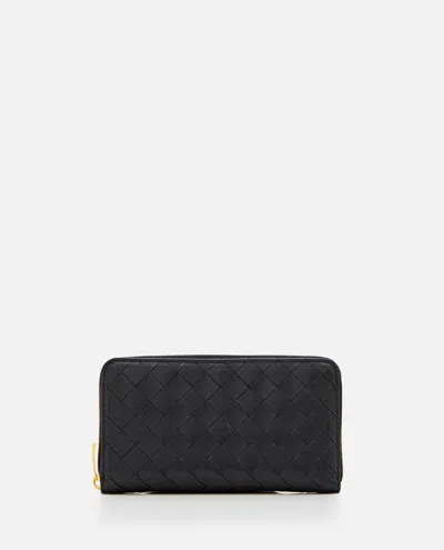 Bottega Veneta Women Intreccio Zip Around Wallet In Black