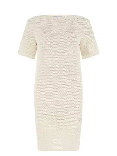 Bottega Veneta Knitted V-neck Knee Dress In Neutral
