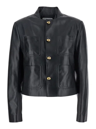 BOTTEGA VENETA BOTTEGA VENETA WOMEN BLACK JACKET WITH PATCH POCKETS AND METAL BUTTONS IN LEATHER WOMAN