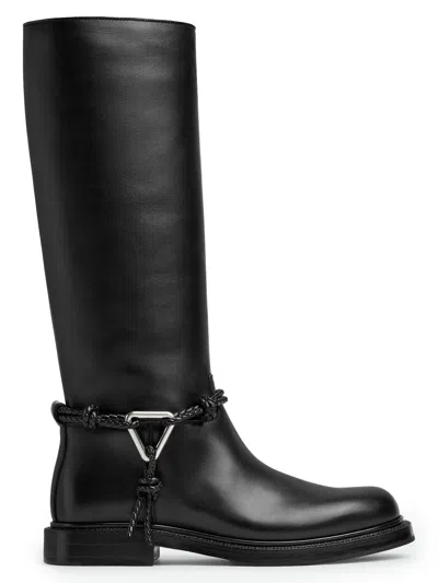 Bottega Veneta Knee High Boot Braided Strap Detail In Black