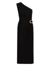 Bottega Veneta One-shoulder Cutout Gathered Embellished Crepe-jersey Midi Dress In Black