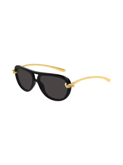 Bottega Veneta Aviator Sunglasses With Curved Arms And Gold-tone Metallic Temples In White