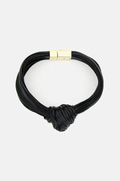 Bottega Veneta Women Knot Leather Bracelet In Black