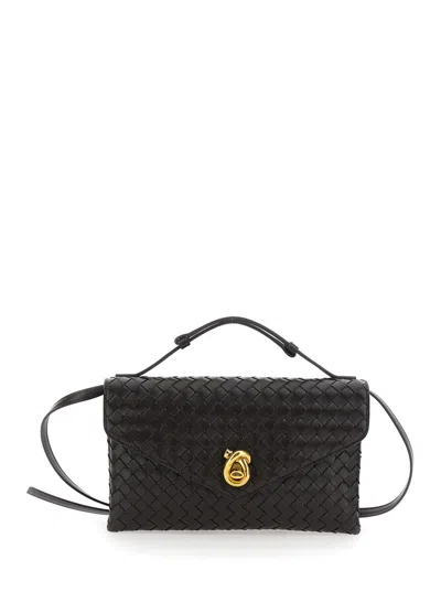 Bottega Veneta Women 'knot Lock' Brown Handbag With Intreccio Motif And Metal Knot Closure In Leathe