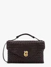 Bottega Veneta Women Knot Lock Leather Shoulder Bag With Intrecciato Motif In Ebony