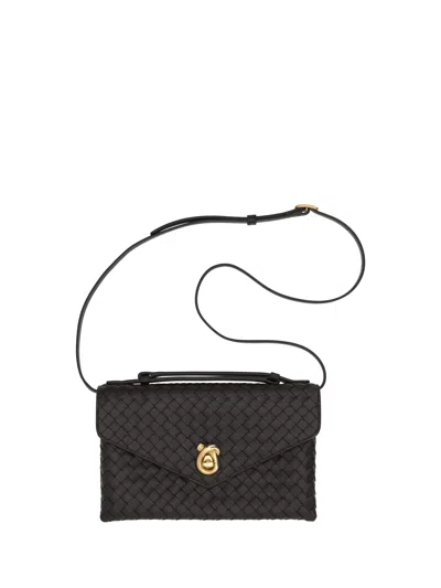 Bottega Veneta Knot Lock Medium Intrecciato Leather Shoulder Bag In Black