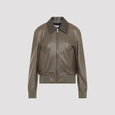 Bottega Veneta Women's Lamb Leather Bomber Jacket In Green