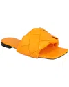 Bottega Veneta Orange Square Toe Leather Flat Sandals For Women