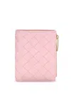 Bottega Veneta Leather Intrecciato Card Holder In Pink
