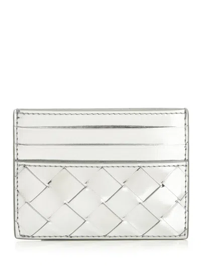 Bottega Veneta Women Laminated Leather Card Holder In White