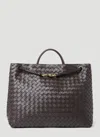 Bottega Veneta Andiamo Embellished Intrecciato Leather Tote In Brown