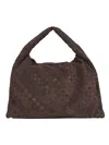 Bottega Veneta Women Hop Intrecciato Suede Shoulder Bag In Brown