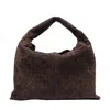 Bottega Veneta Women Hop Intrecciato Suede Shoulder Bag In Brown