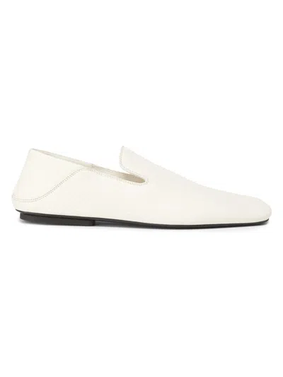 Bottega Veneta Adamo Leather Slippers Flat Sole Round Toe In White