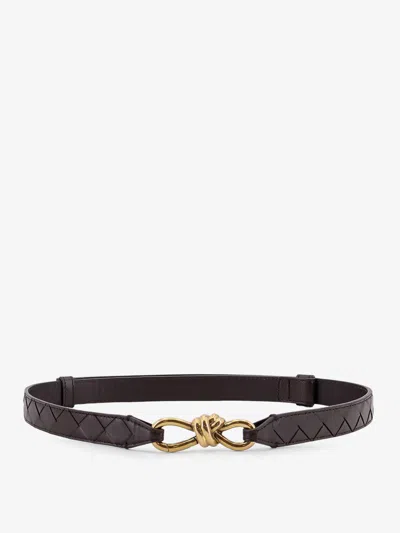 Bottega Veneta Women Leather Belt With Intrecciato Motif In Black