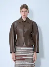 Bottega Veneta Brown Leather Jacket With Classic Collar And Flattering Silhouette In Brown