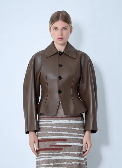 Bottega Veneta Women Leather Blouson Jacket In Brown