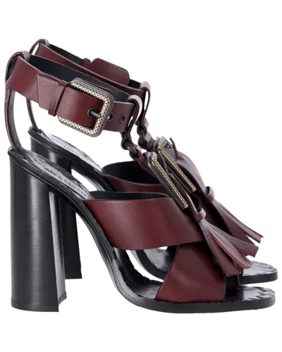 BOTTEGA VENETA BOTTEGA VENETA WOMEN'S LEATHER FRINGE BUCKLE T-STRAP BLOCK HEEL SANDAL  (AUTHENTIC PRE-LOVED)