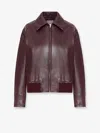 Bottega Veneta Women Bordeaux Crop Jacket With Intreccio Motif Collar And Dropped Shoulders In Leath In Brown