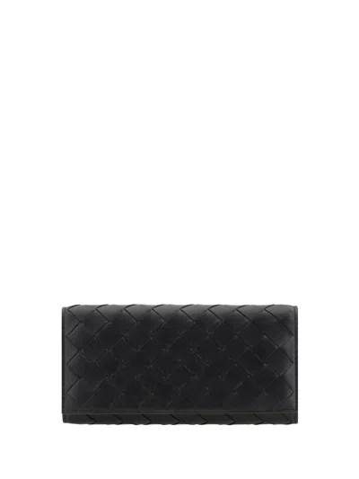 Bottega Veneta Women Black Leather Intrecciato Wallet