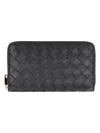 Bottega Veneta Leather Zip-around Wallet In Black