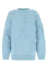 Bottega Veneta Women Light Blue Stretch Wool Blend Shetland Alphabet Oversize Sweater In Blue