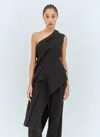 Bottega Veneta Womens Black One-shoulder Asymmetrical Ruched Stretch-woven Top In Black
