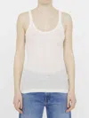 Bottega Veneta Ribbed Cotton Sleeveless Slim Fit Top In White