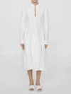 Bottega Veneta Linen And Viscose Dress With Buttoned Sleeves In Yellow
