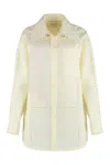Bottega Veneta Linen Oversized Shirt With Embroidered Collar In Gray