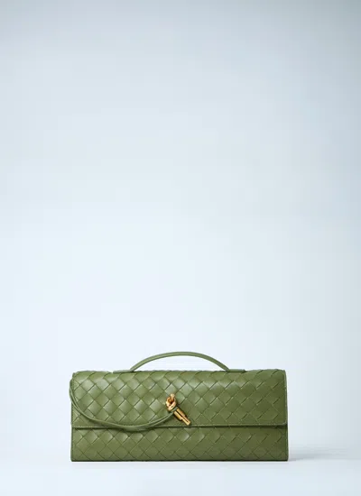 Bottega Veneta Long Andiamo Clutch Bag With Handle In Matcha