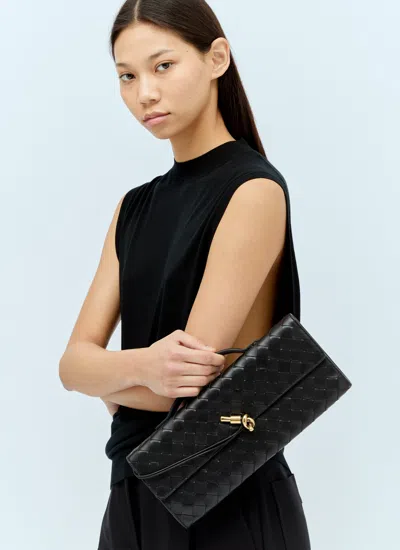 Bottega Veneta Women Leather Andiamo Clutch With Intrecciato Motif In Black