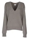 Bottega Veneta V-neck Knit Sweater Ribbed Finish In Brown