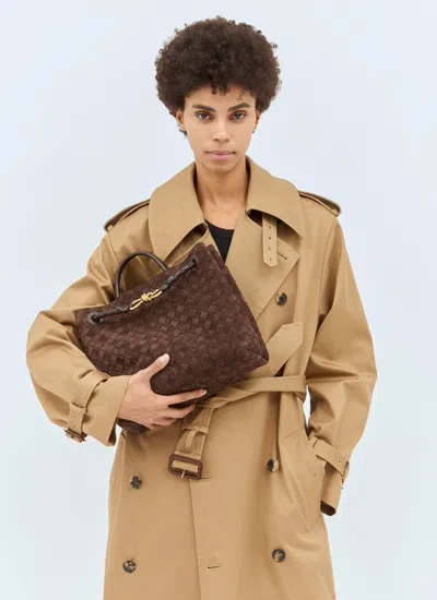 Bottega Veneta Women Medium Andiamo Suede Handbag In Brown