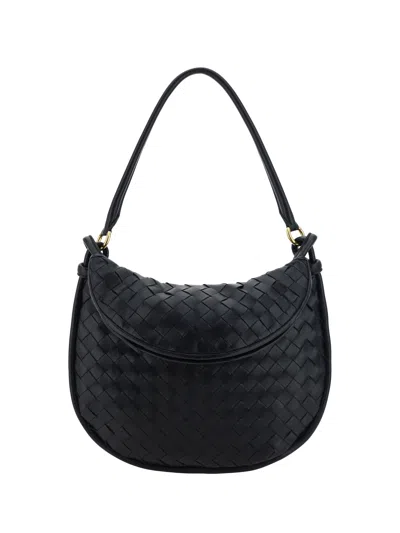 Bottega Veneta Womens Black-m Brass Intrecciato-weave Small Leather Shoulder Bag