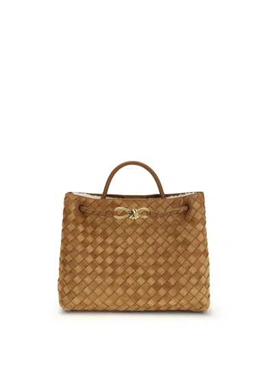 Bottega Veneta Women Medium Suede Tote Bag With Intrecciato Motif In Brown