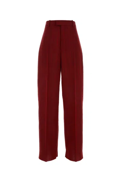 Bottega Veneta Women Melange Red Wool Blend Wide-leg Pant In Green